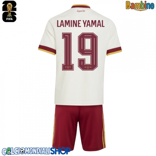 Maglie da calcio Spagna Lamine Yamal #19 Seconda Maglia Bambino Mondiali 2026  Manica Corta + Pantaloni corti)